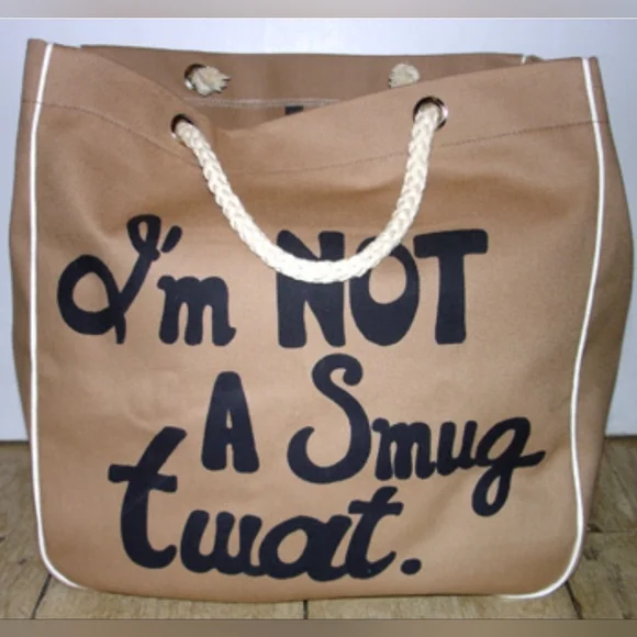 Brown Canvas Tote Bag Anya Hindmarch "I'm Not A Plastic Bag" Parody - Picture 1 of 6